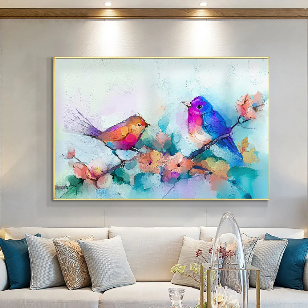 

Spring Bird Watercolor Painting Canvas Print Poster Modern Wall Art Colorful Nature Picture for Living Room Home Decor Cuadros