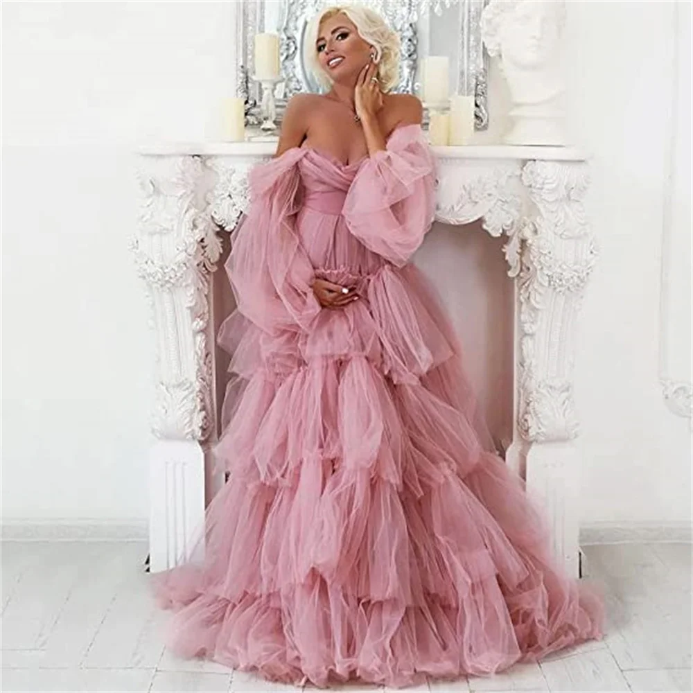 

Пышный рукав с открытыми плечами тюлевый халат для беременных фотосессии прозрачное многослойное бальное платье Выпускное Платье