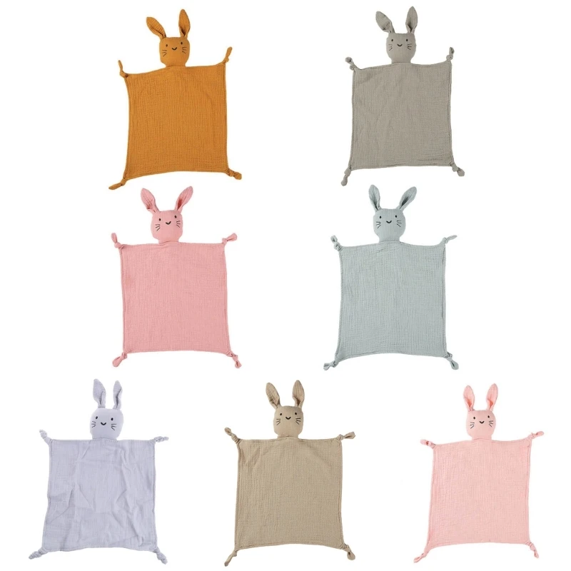 

F62D детское защитное одеяло успокаивающее успокаивающее полотенце мягкий хлопковый муслиновый нагрудник кролик для дол