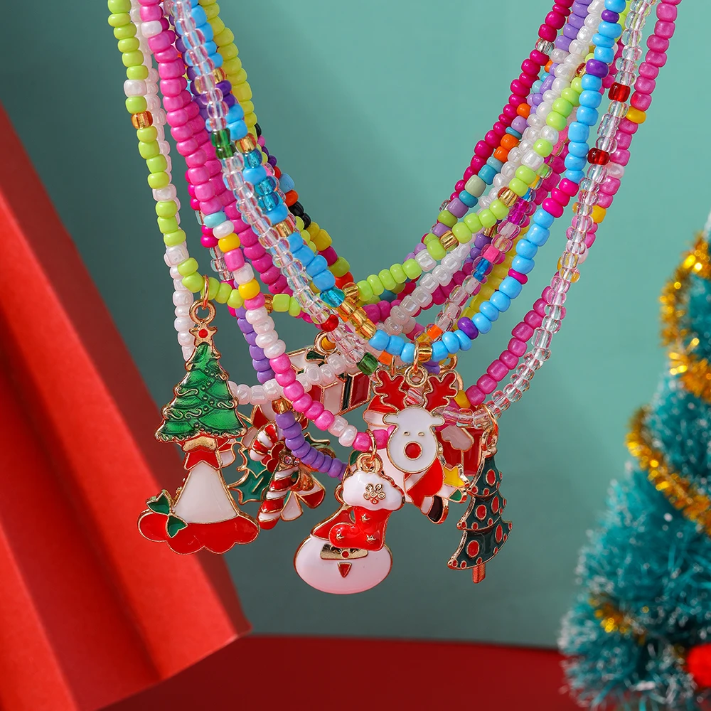Aihua Mix 7 шт. ожерелье с Рождеством для женщин и девочек Санта-Клаус колокольчик