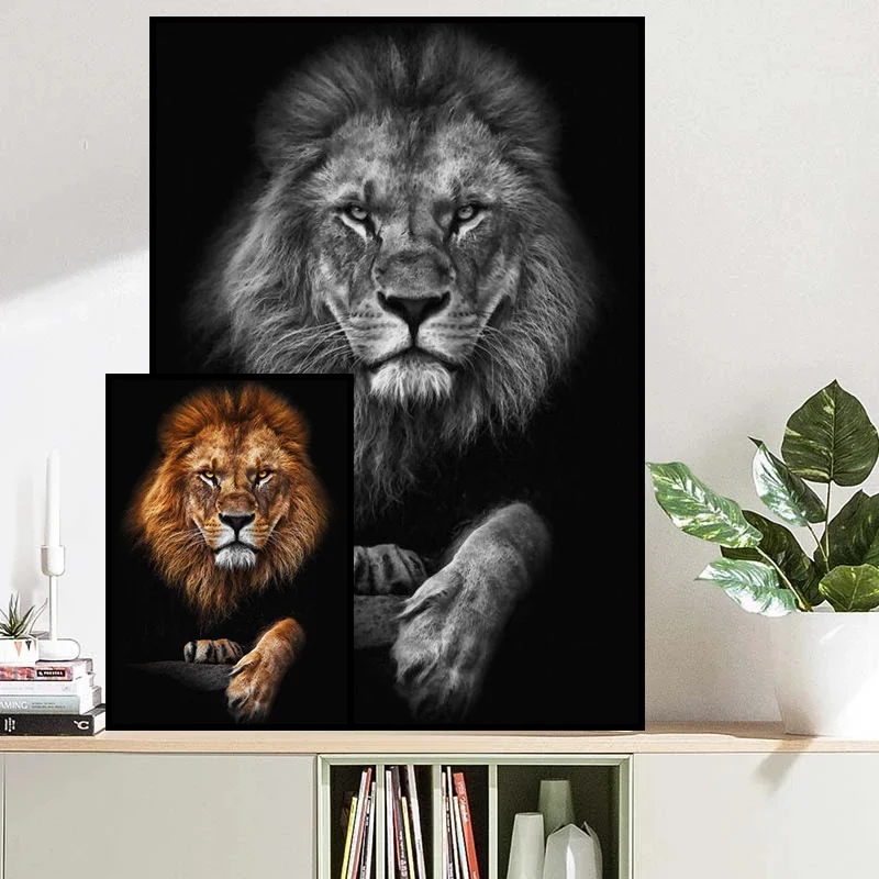 

Black Gold Lion African Wild Animals Ferocious Beast Cuadros Painting on Canvas Posters Prints Modern Wall Art Picture decor