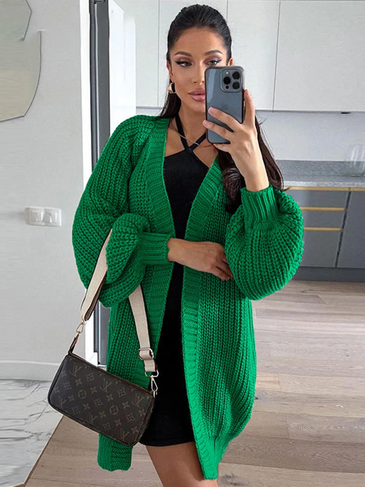 

Осенне-зимние свободные кардиганы WeiYao, повседневные корейские модные трикотажные пальто с длинным рукавом и открытым стежком для Хэллоуин...