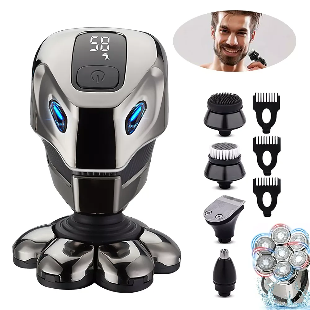 

NEW2023 IPX6 Водонепроницаемая бритва для мужчин триммер для бороды перезаряжаемая машинка для бритья с Лысой и ЖК-дисплеем набор для ухода