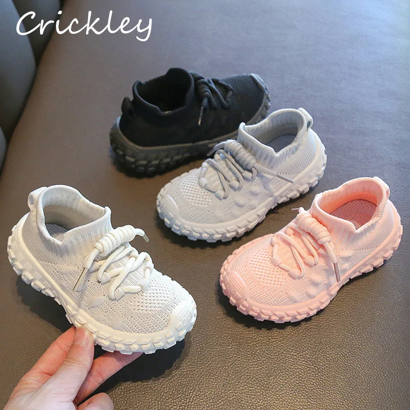 

2022 Solid Mesh Children Sneakers Knitted Soft Toddler Girls Boys Running Shoes Breathable Non Slip Baby Children Sport Shoes