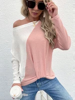 2022 autumn new middle eastern womens pullover color matching word neck thin pink knitted sweater fashion sweater