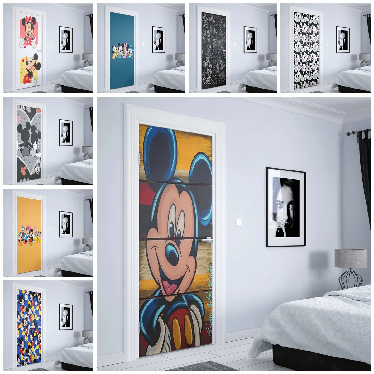 

Абстрактные наклейки на двери disney, Микки и Минни, Постер, домашний декор, мультяшная Наклейка на стену для детской комнаты, украшение для две...