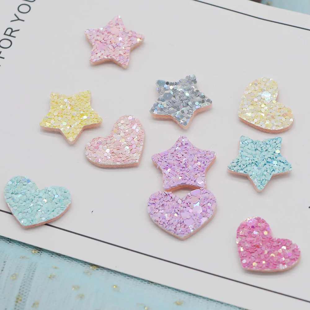 

50Pcs Glitter Shiny Heart Sequins Star Appliques For Handmade DIY Clothes Hat Sewing Patches Headwear Hair Clips Accessories