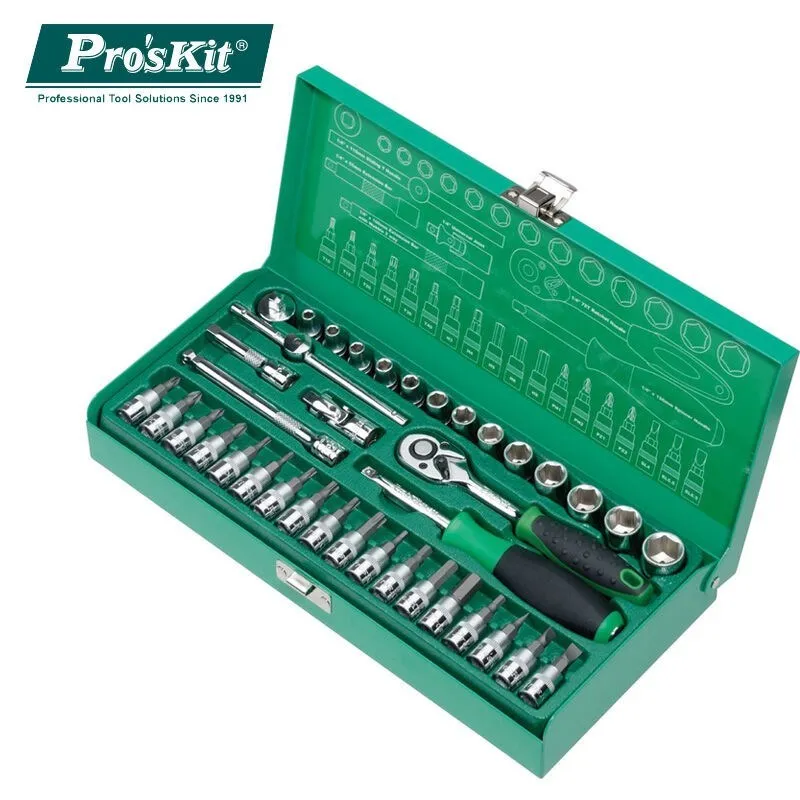 

Pro'skit SK-23801M 1/4 inch 38-piece sleeve tool set for automotive repair Wrench Bicycle Repair tools kit hand tool set