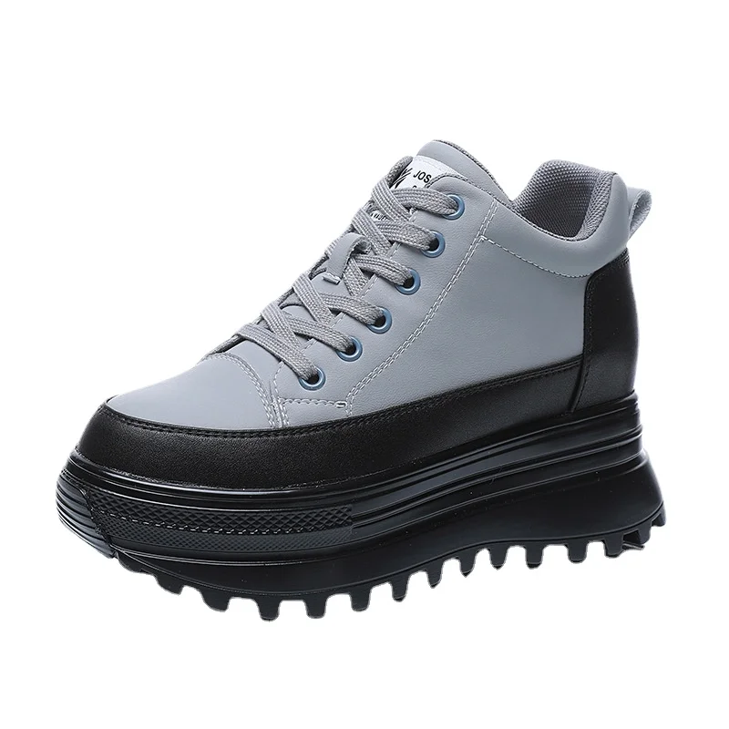 

Genuine Leather Platform Wedge 7cm Hidden Heel Women Causal Shoes Chunky Sneakers Spring Autumn Warm Winter Shoes Women Mujer