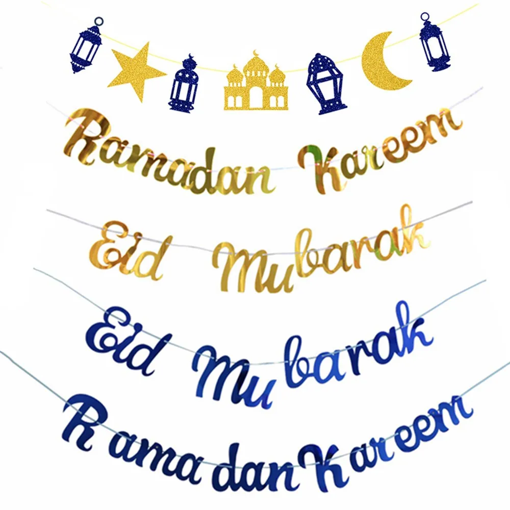

EID MUBARAK Banner Glitter Mirror Ramadan Kareem Decorations Garlands Islamic Muslim Party Supplies Eid AL Adha Decor For Home