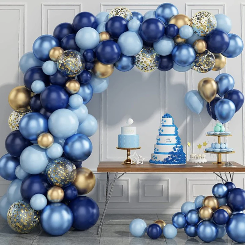 Kit de guirnalda de globos metálicos, arco para Baby Shower, boda, fiesta de cumpleaños, aniversario, decoración del Día del Amor, azul y rosa, 112 piezas
