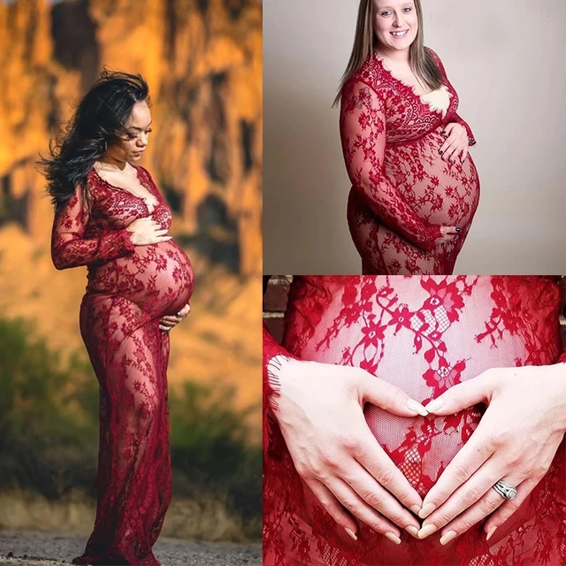 2022 Lace V-neck Pregnancy Dresses Fancy Shooting Photo Pregnant Clothes Maternity Dress for Photo Shoot Plus Size Women Clothes 2