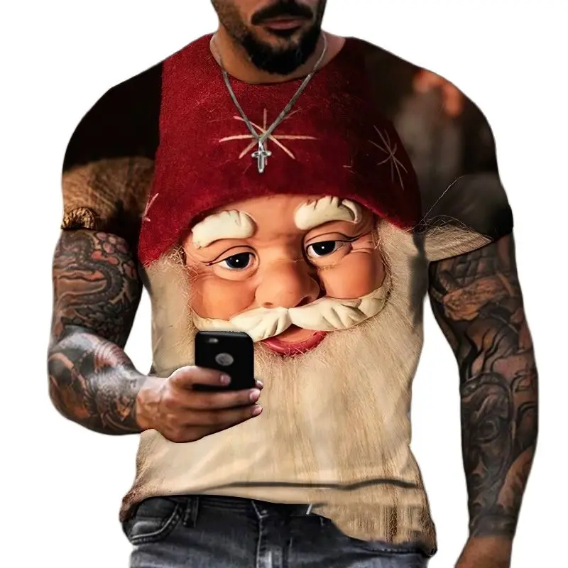 

Футболка с 3D-принтом Санта Клауса для мужчин и женщин, повседневный топ в стиле оверсайз для мальчиков и девочек, Рождественская одежда, уличная одежда