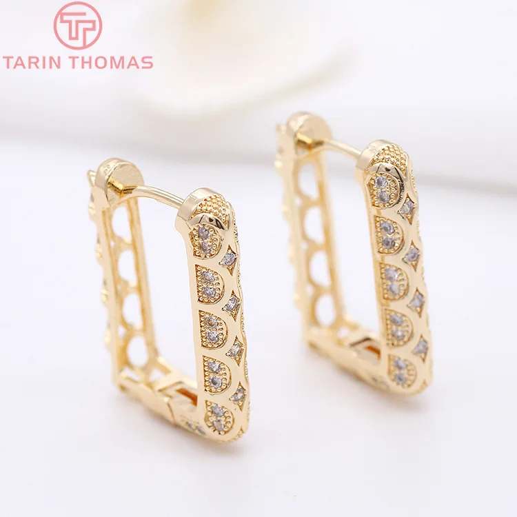 

(2458)2 шт 22x30 мм позолоченные латунные с цирконом квадратные серьги-кольца 24K позолоченные серьги-кольца высокого качества