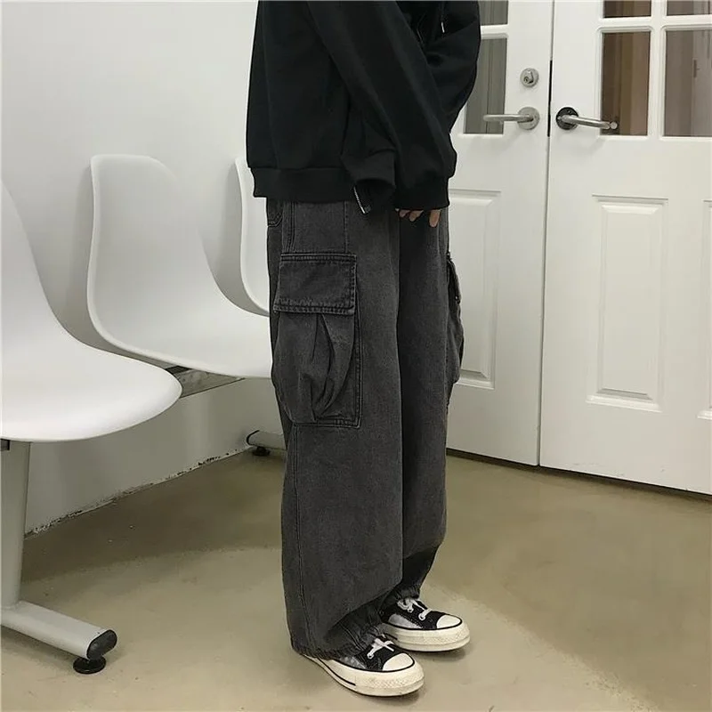 Emo Women Korean Fashion Alt Grunge Streetwear Techwear Baggy Jeans Oversized Pocket Cargo Denim Pants Hip Hop Wide Leg Trousers