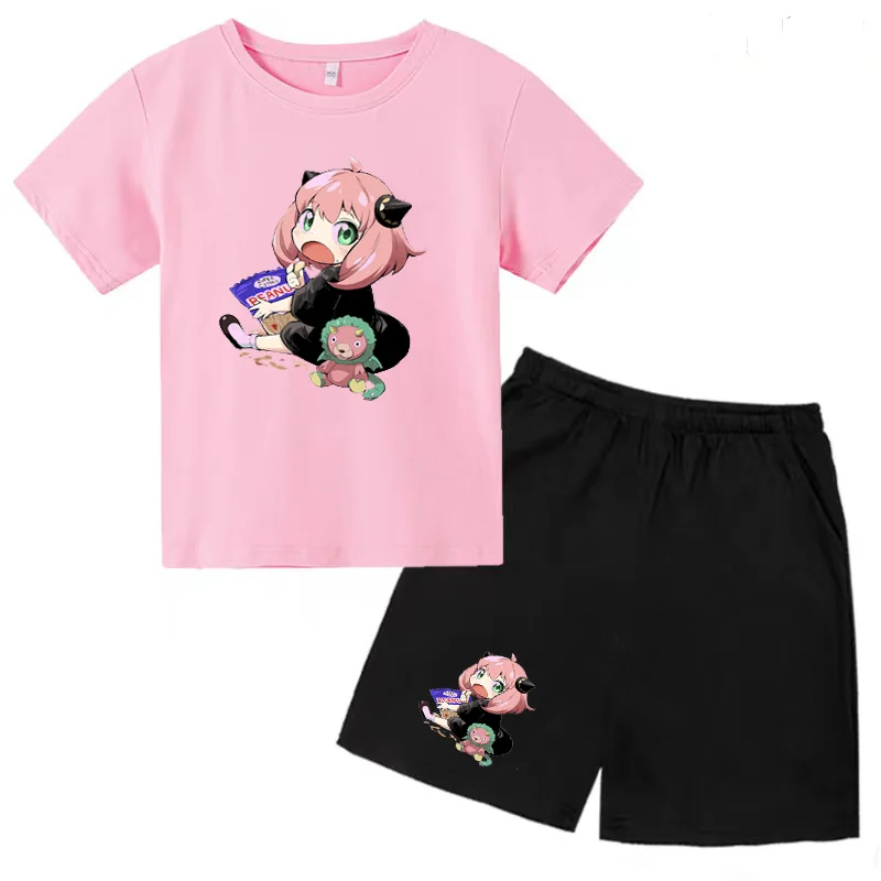 2023 Anime Spy X Family Anya Printed Children's Cotton Summer T-shirt + Shorts Suit Girl Boy Baby Casual Cute and Charming Shirt