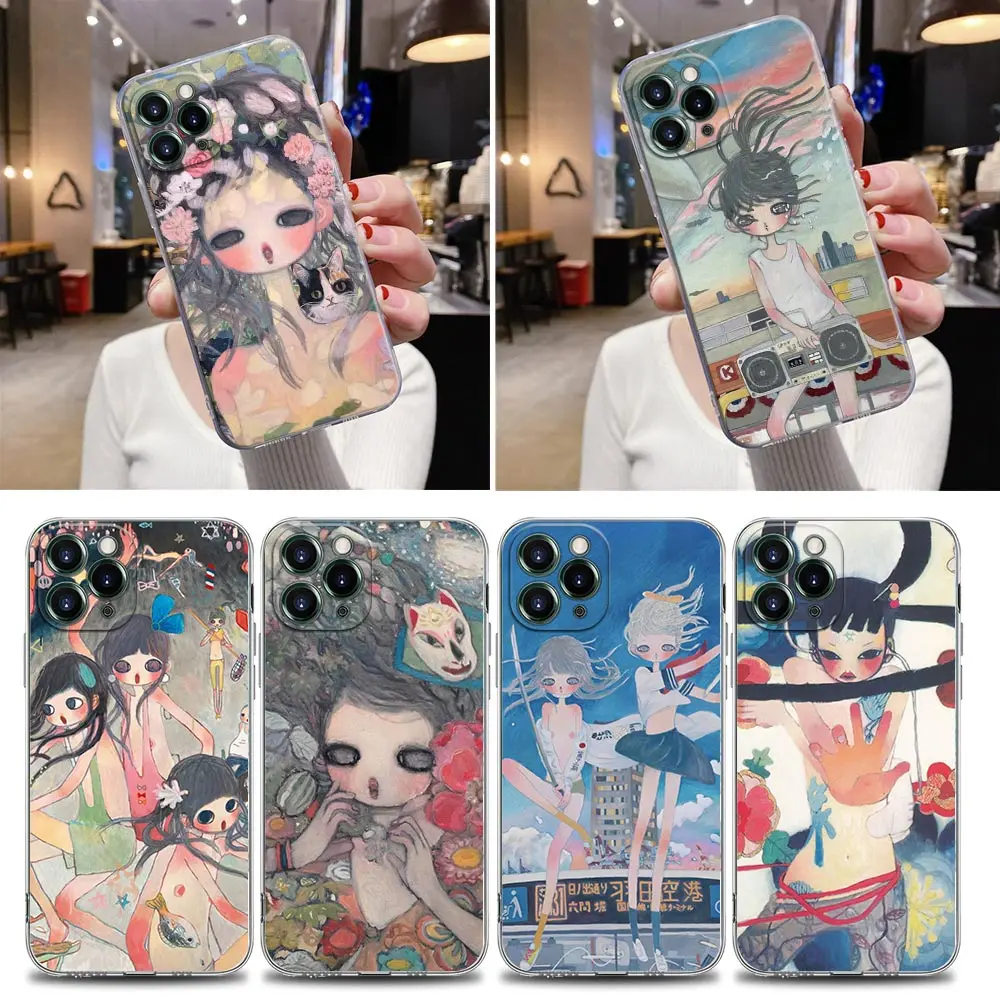 

Transparent Case For Apple iPhone 12 11 13 Pro Max mini XS X XR 7 8 6 Plus SE Cases Cover Japanese style Aya Takano Art Painting