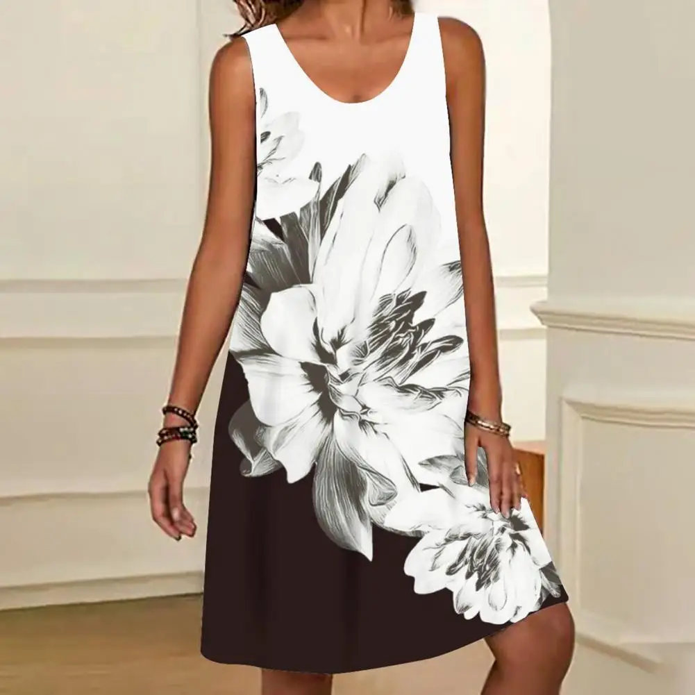 

Fashion Holiday Dress O-neck Thin Women Summer A-Line Vest Dress Quick Drying Vest Dress Streetwear