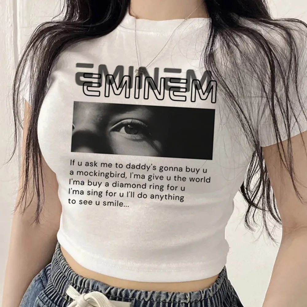 Фото Женский укороченный топ Eminem, летняя распродажа в стиле гяру, гранж, Y2K, готика, винтаж, дольлет. №2