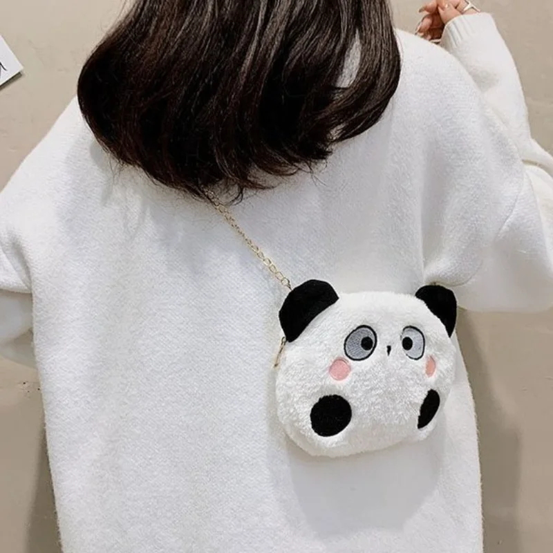 Children Cute Bags New Fashion Girls Boys Plush Panda Shoulder Messenger Women Bag Cartoon Chain Small Bag