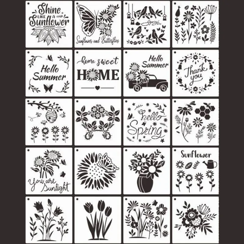 

15*16cm Spring Sunflower Butterfly Bee Stencil DIY Layering Wall Scrapbook Coloring Embossing Album Decoration Painting Template