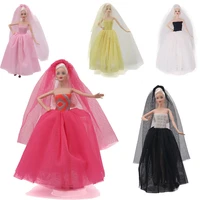 kikea wedding party gown dress for barbie doll toy figures with veil white black pink colors for dollhouse diy for kids 11 5in