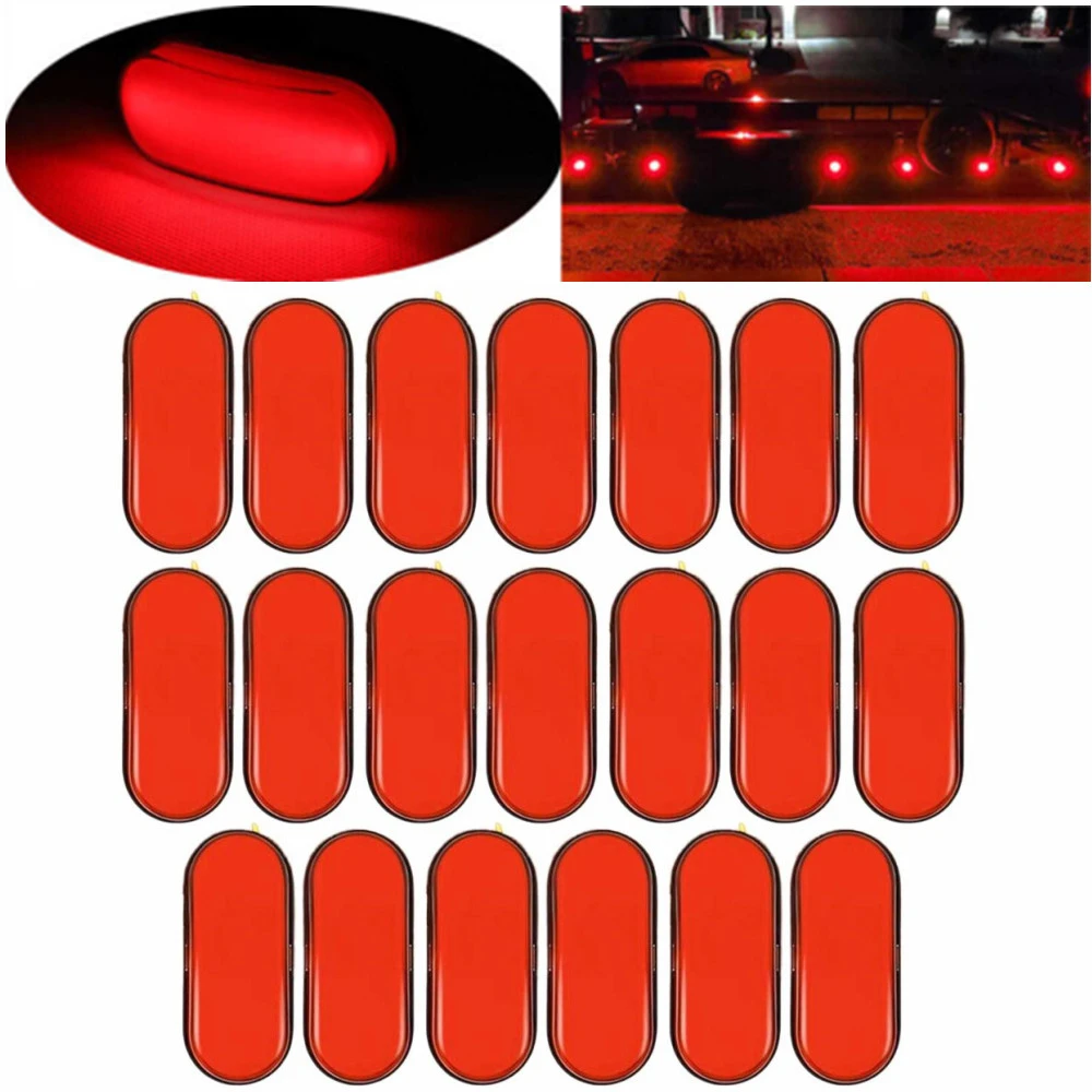 

20 шт., красные фонари для трейлера, 9 светодиодов, 12 В, 24 В, овальные Светодиодные индикаторы для трейлера, водонепроницаемые габаритные огни