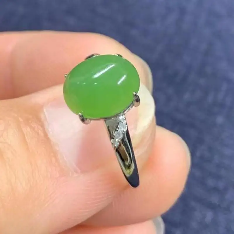 

Natural Green Jade 925 Sterling Silver Zircon Ring Adjustable Women Band Genuine Hetian Nephrite Jades Rings Girlfriend Mom Gift
