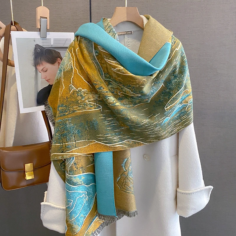 2023 роскошный брендовый кашемировый шарф женская зимняя теплая шаль из пашмины