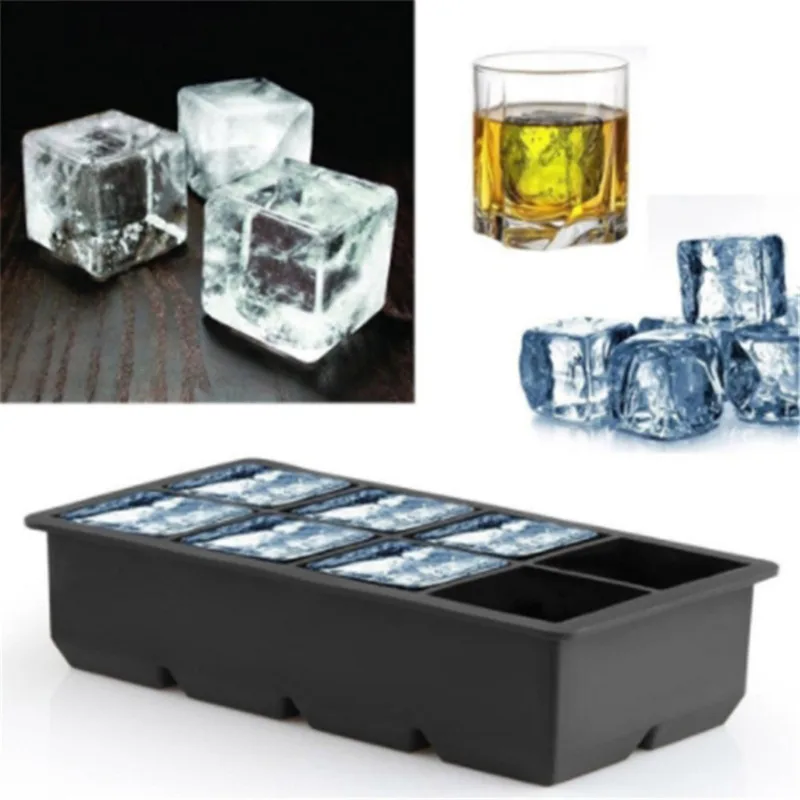 

4/6 Grid Ball Big Square Ice Cube Mold Black Silicone Ice Cube Maker Reusable DIY Ice Cube Tray for Freezer Drinks Whisky Wine