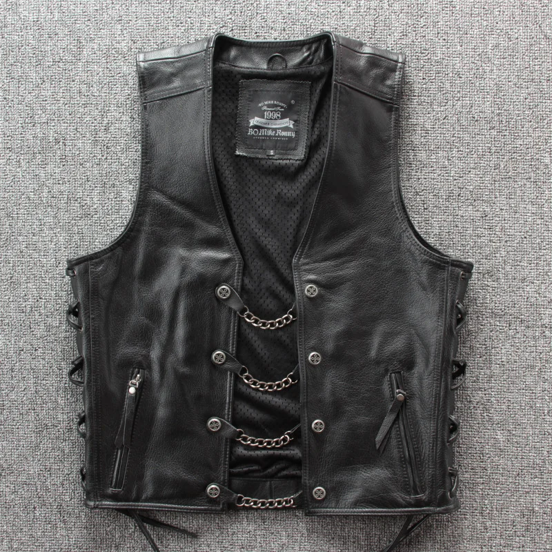 

2024 Spring Trendy Men's Motorcycles Waistcoat Stylish Leather Jacket High Quality PU Punk Sleeveless Vest Coat Clothes New