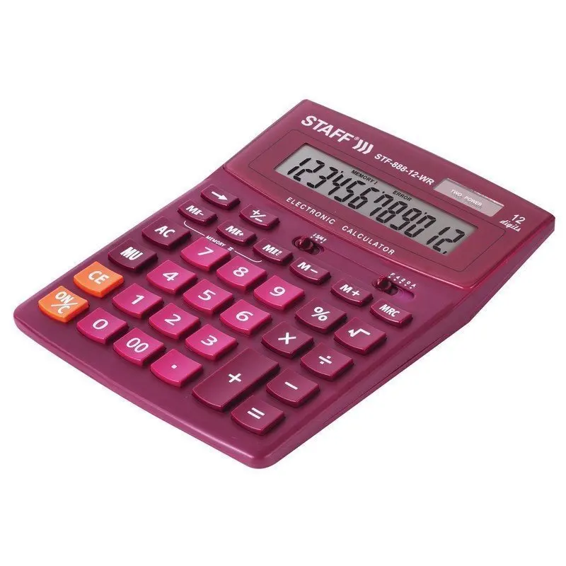 Калькулятор настольный STAFF STF-888-12-WR (200х150 мм) 12 разрядов двойное питание БОРДОВЫЙ