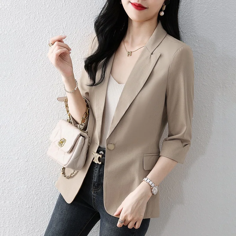 

Female Blazer Jackets New Designs Chic Ladies Office Wear Black/Apricot Single Button Women Blazers Coats Slimi Fit Oversized