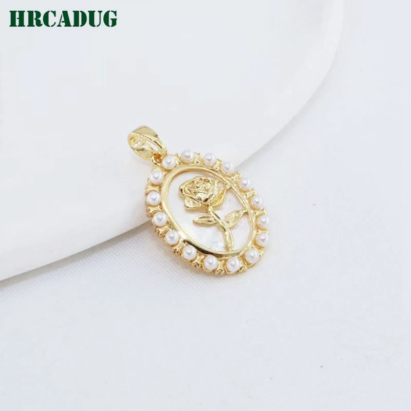 

Fashion Imitation Pearl Pendant 14K Gold Plated Rose Flower Pendants For DIY Jewelry Making Accessories Women's Necklace Charms