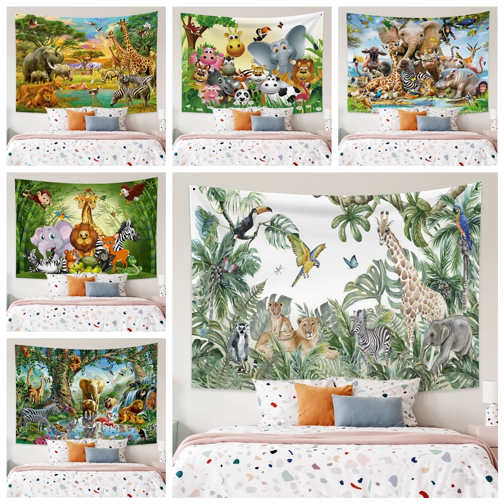

Elephant Tapestry Jungle Forest Wild Animal Wall Hanging Bohemian Psychedelic Wall Decoration Beach Towel Polyester Yoga Blanket