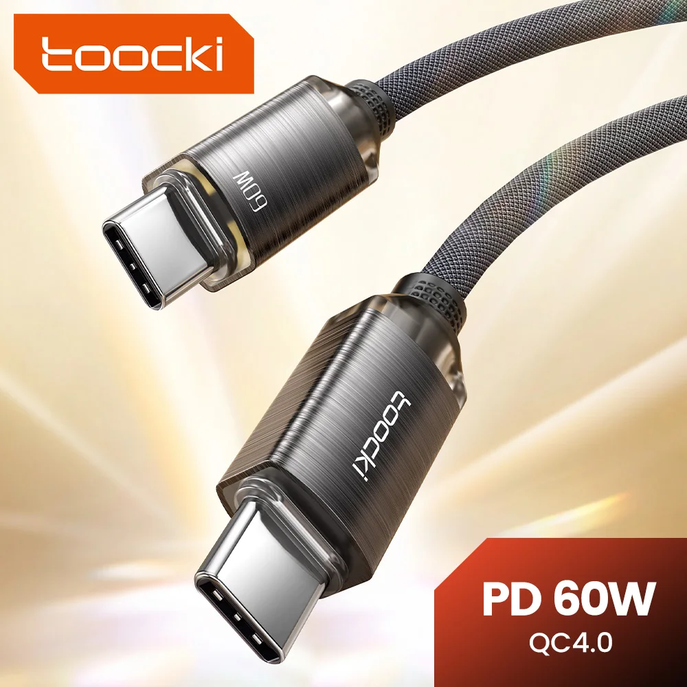Кабель Toocki PD60W с Type C на USB C для быстрой зарядки мобильного ...