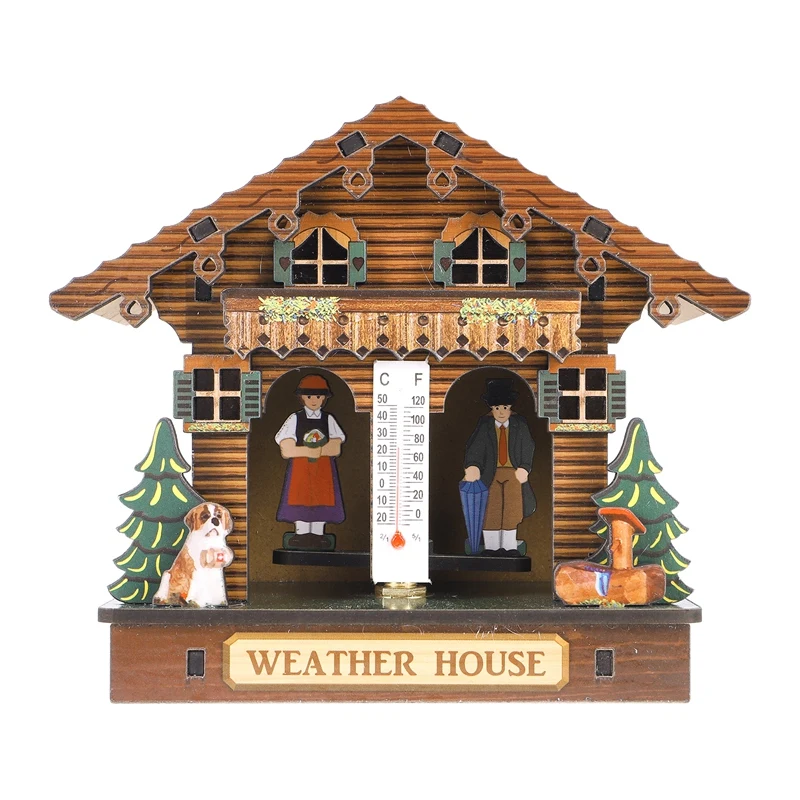 

Weather House Forest Weather House With Man And Woman Wood Chalet Barometer Thermometer And Hygrometer Home Decoration