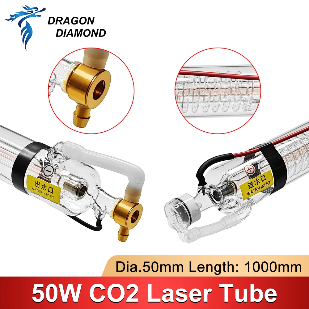 Лазерная Co2 трубка DRAGON DIAMOND 50 Вт длина 1000 мм стеклянная лампа для лазерная