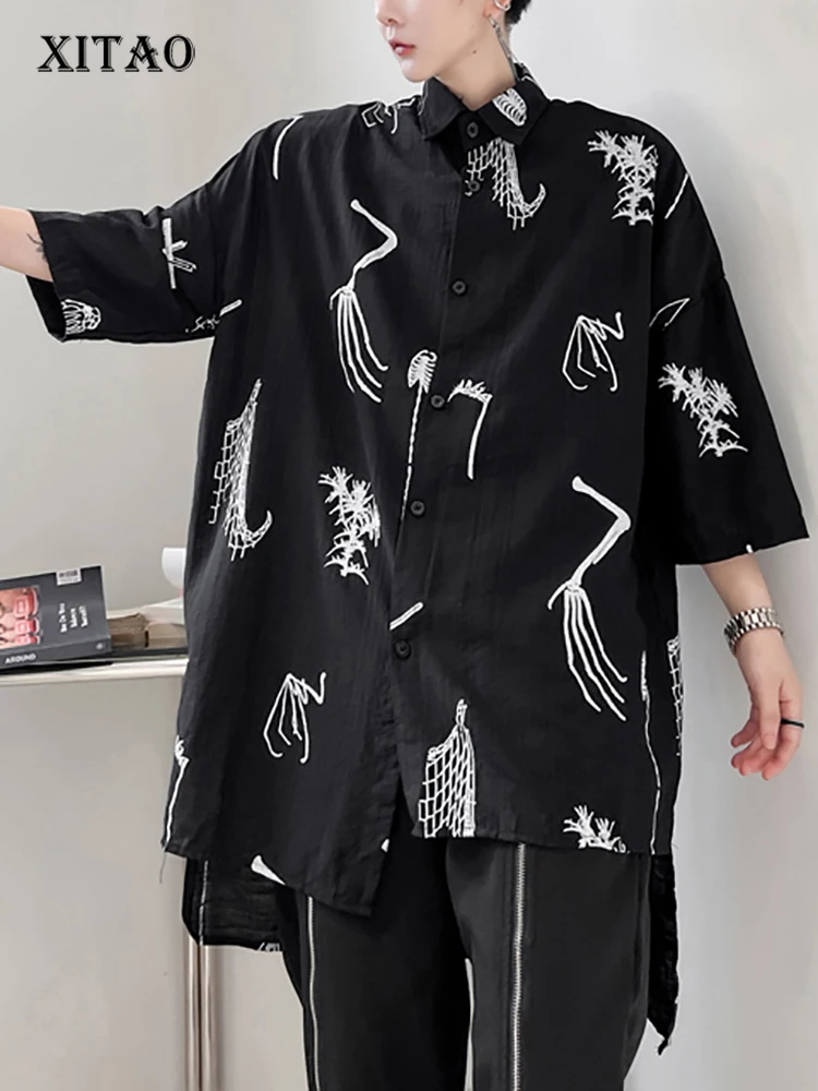 

XITAO Print blouse Loose Fashion Casual Contrast Color Simplicity O-neck All-match Short Sleeve Women Top Summer New ZY7779