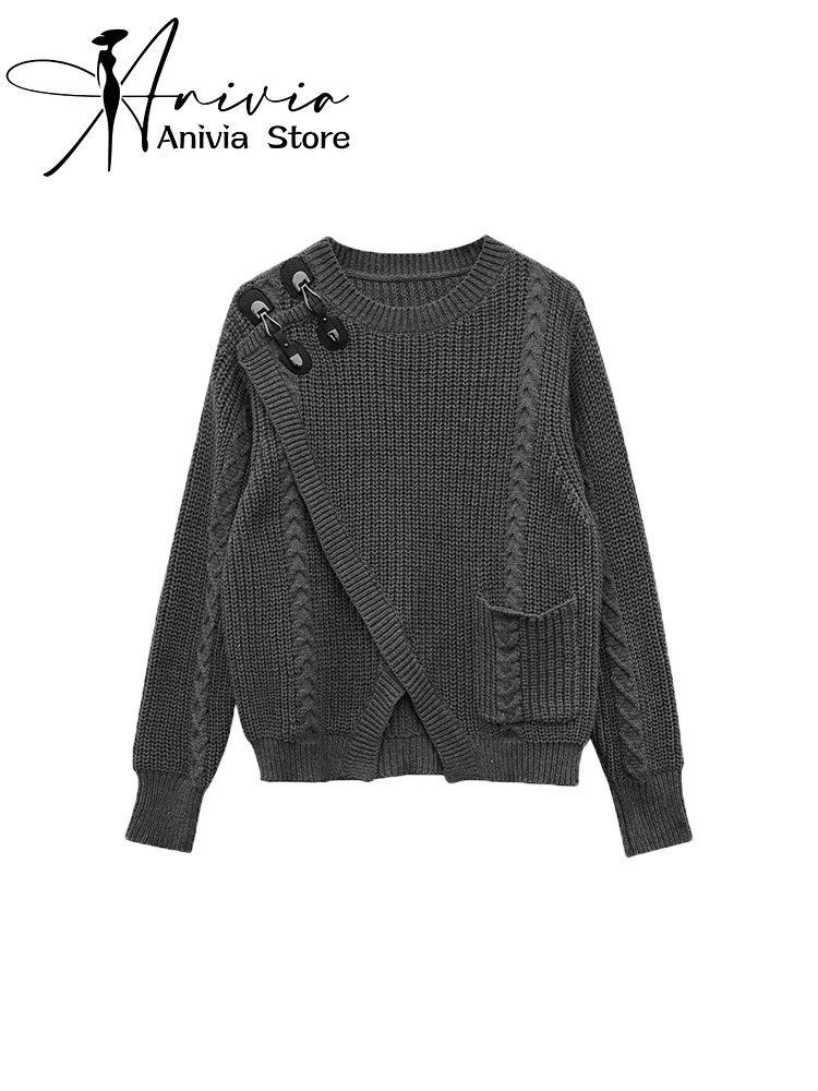 

Irregular Split Sweater 2023 Spring and Autumn High Street Comfort New Design Sense Small and Lazy Top