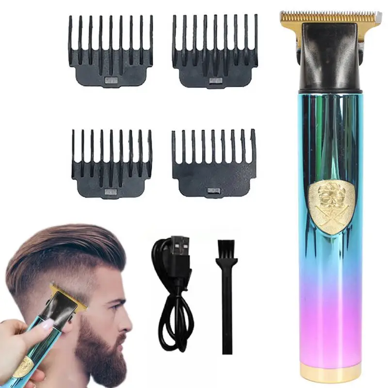 

T9 Hair Trimmer Vintage Embossed Detail Beard Shaver Rechargeable Boldheaded Hair Clipper T-Blade Hair Clipper With 4 Guide Comb