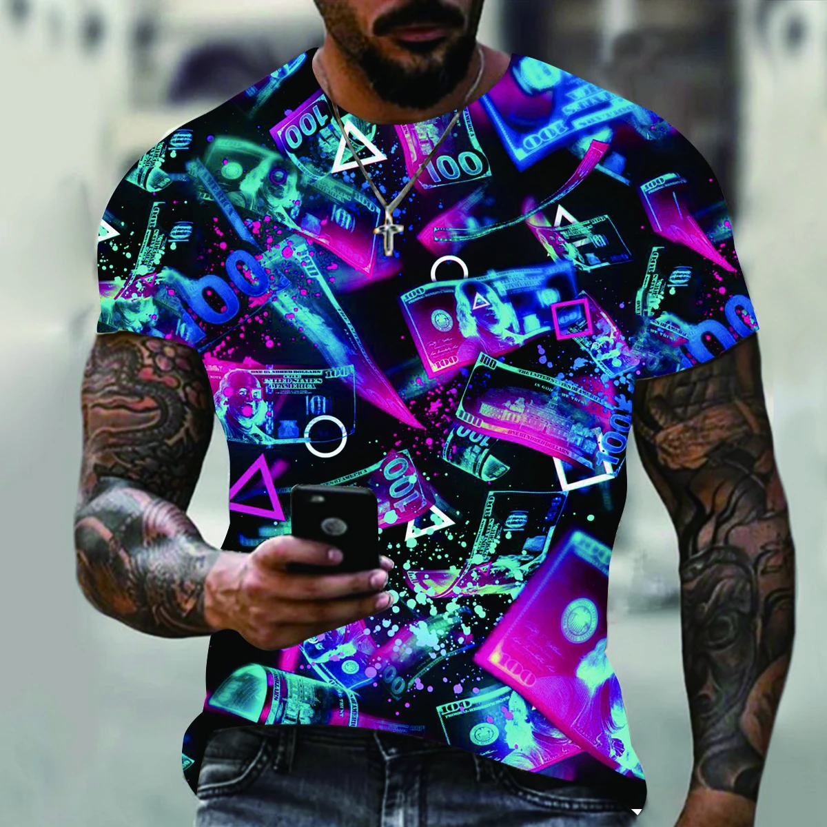 

Summer T-shirt Men's Colorful Graffiti 3d Print Abstract Casual Psychedelic Round Neck Short Sleeve Street Style New Shirt