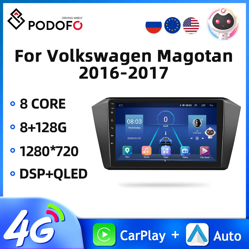 

Podofo 2din Car Radio For Volkswagen Magotan 2016-2017 Android 10 Multimedia Player GPS 4G WIFI DSP Carplay 10.1'' Car Stereo