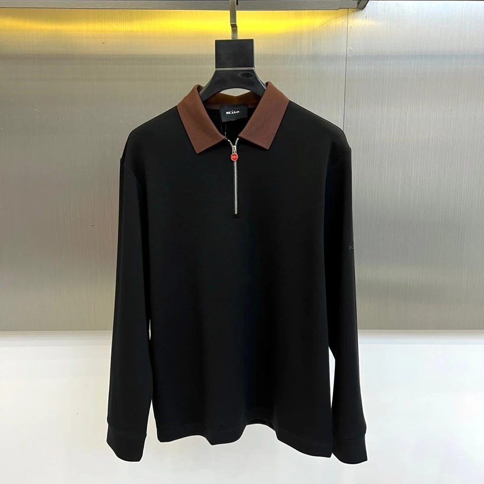 Фото Kiton осенне-зимняя новая повседневная деловая универсальная мужская рубашка-поло с длинными рукавами и лацканами контрастного цвета №2