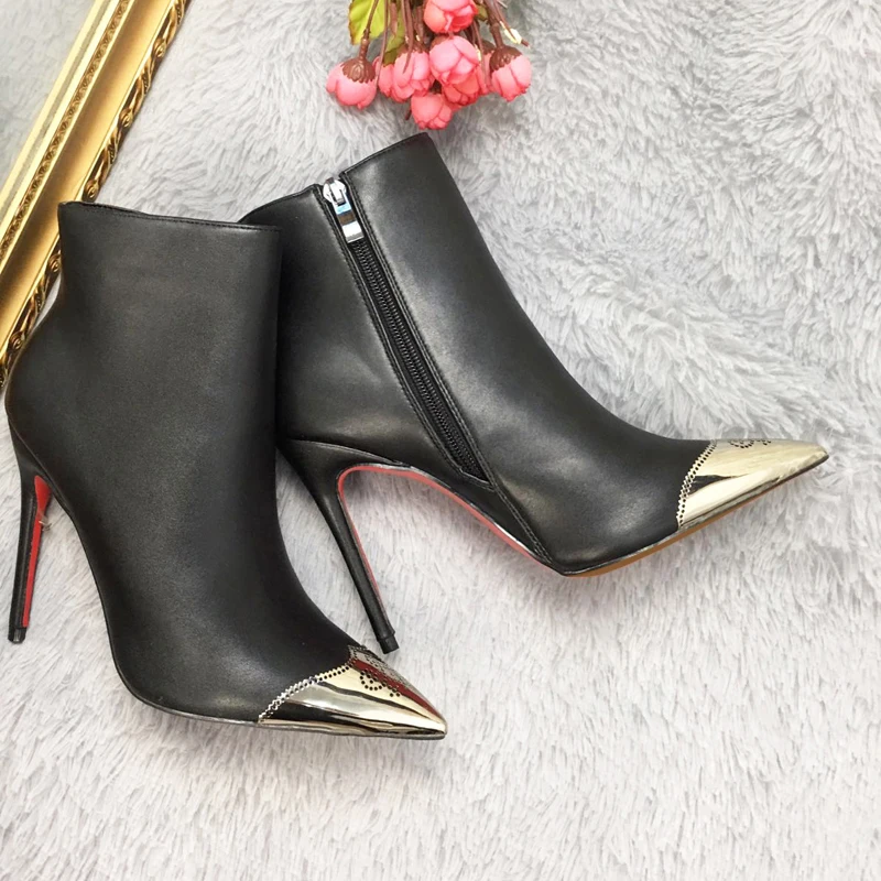

Spring and Autumn Black All-match 3d Pointed Toe French High Heels Stiletto Side Zipper Short Boots Women's Single Boots