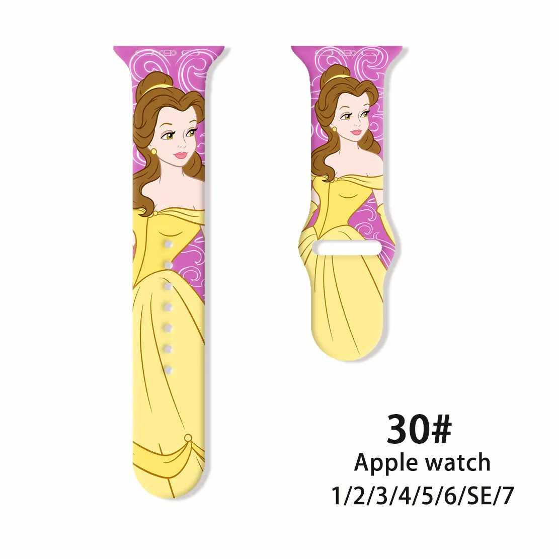 Фото Силиконовый ремешок Disney Princess Melody для Apple Watch Band, браслет для iWatch SE 7 6 5 4 3 2 1, 41 мм 45 мм 44 мм 42 мм 40 мм 38 мм №5