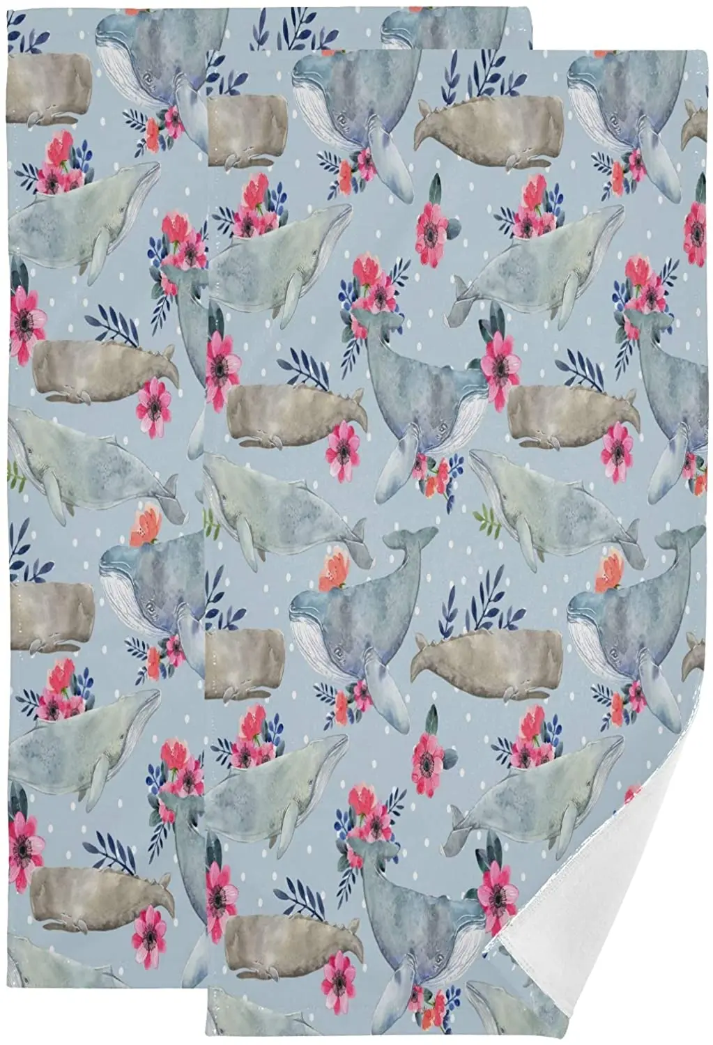 

Face Towel Set of 2 Whales Flowers and Dots Soft Bath Hotel Spa Hand Gym Sport Towelsserviette de bain luxe