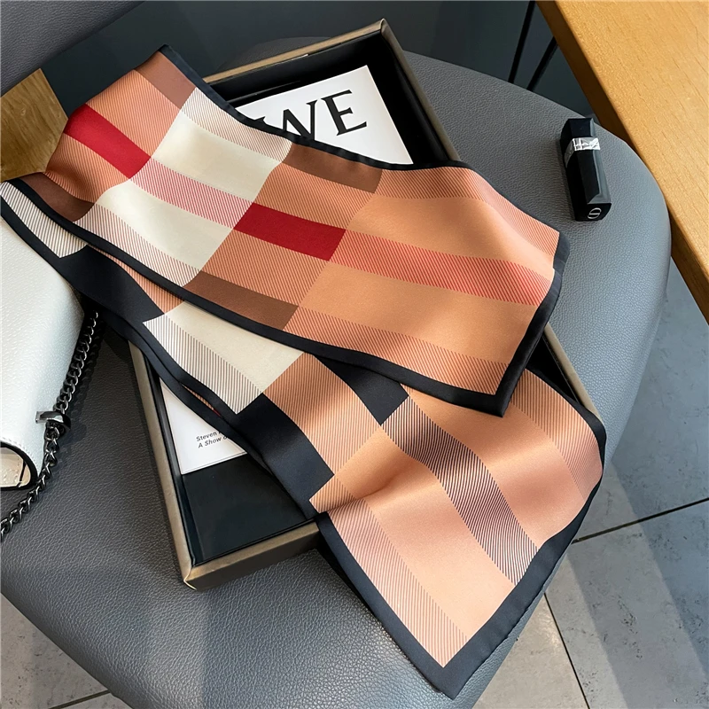 

Luxury Long Skinny Silk Scarf for Women Hair Bands Neck Tie Hand Belt Headband Lady Wraps Foulard Headkerchief Bandana 2022