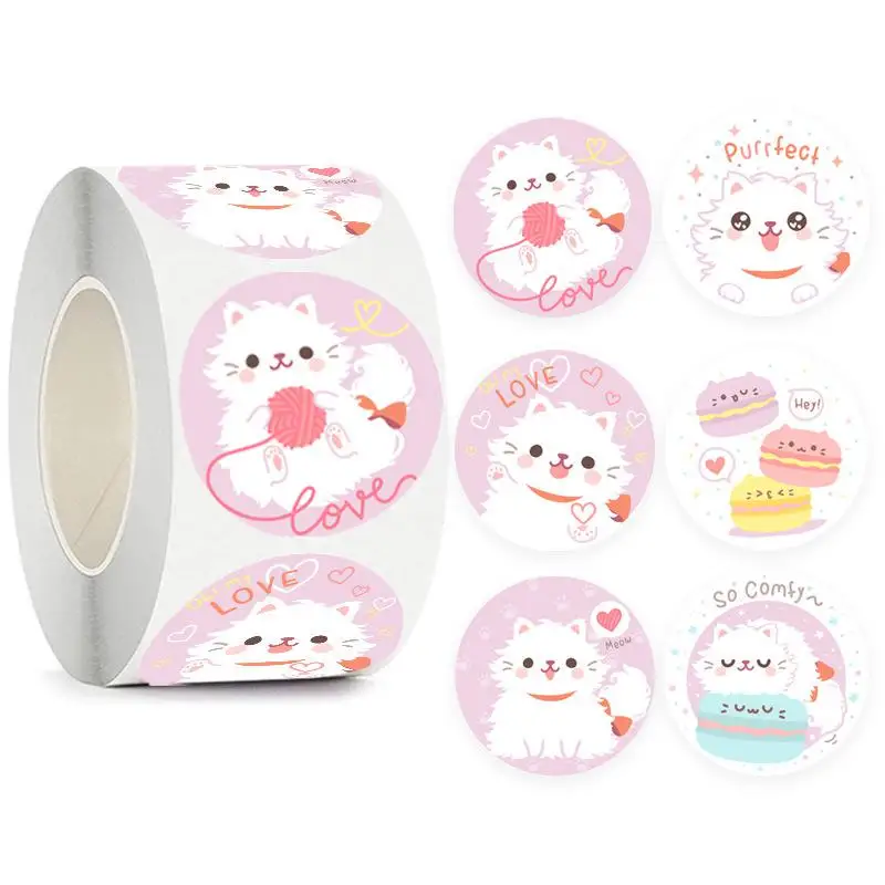 

500pcs Kawaii Cat Thank You Stickers Roll, Adhesive Gift Decoration Seal Labels for Baking Packaging,Envelope Seals Kids Reward