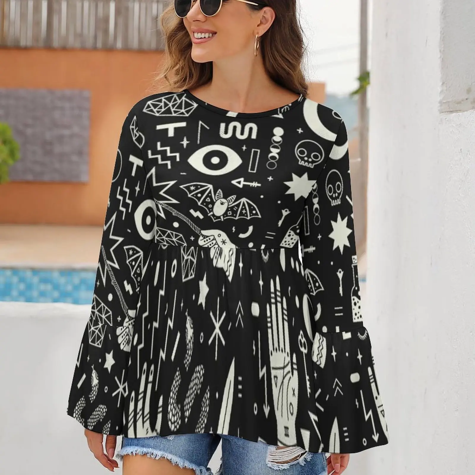 Женская футболка с длинным рукавом принтом |